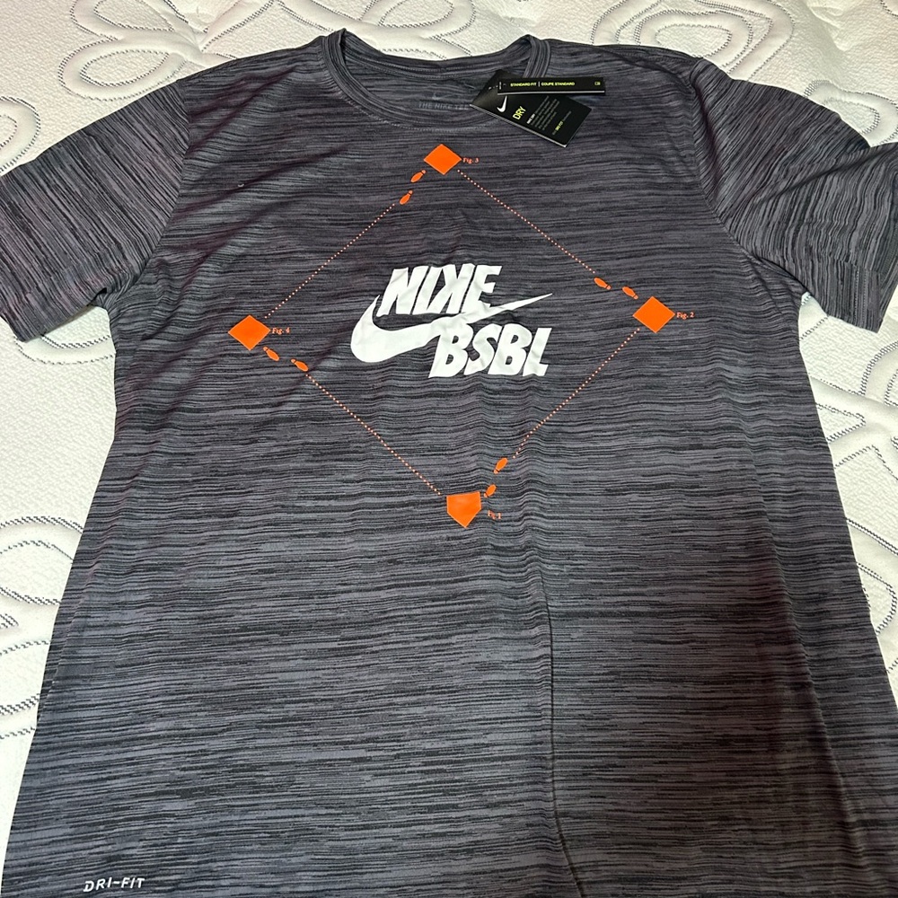 Nike baseball Dri-Fit Gray T-Shirt with Orange Accents
